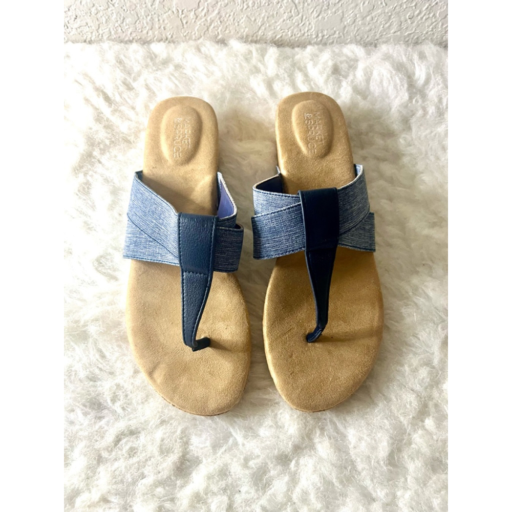 Market & Spruce Stella T-strap Wedge Blue Sandals size 8